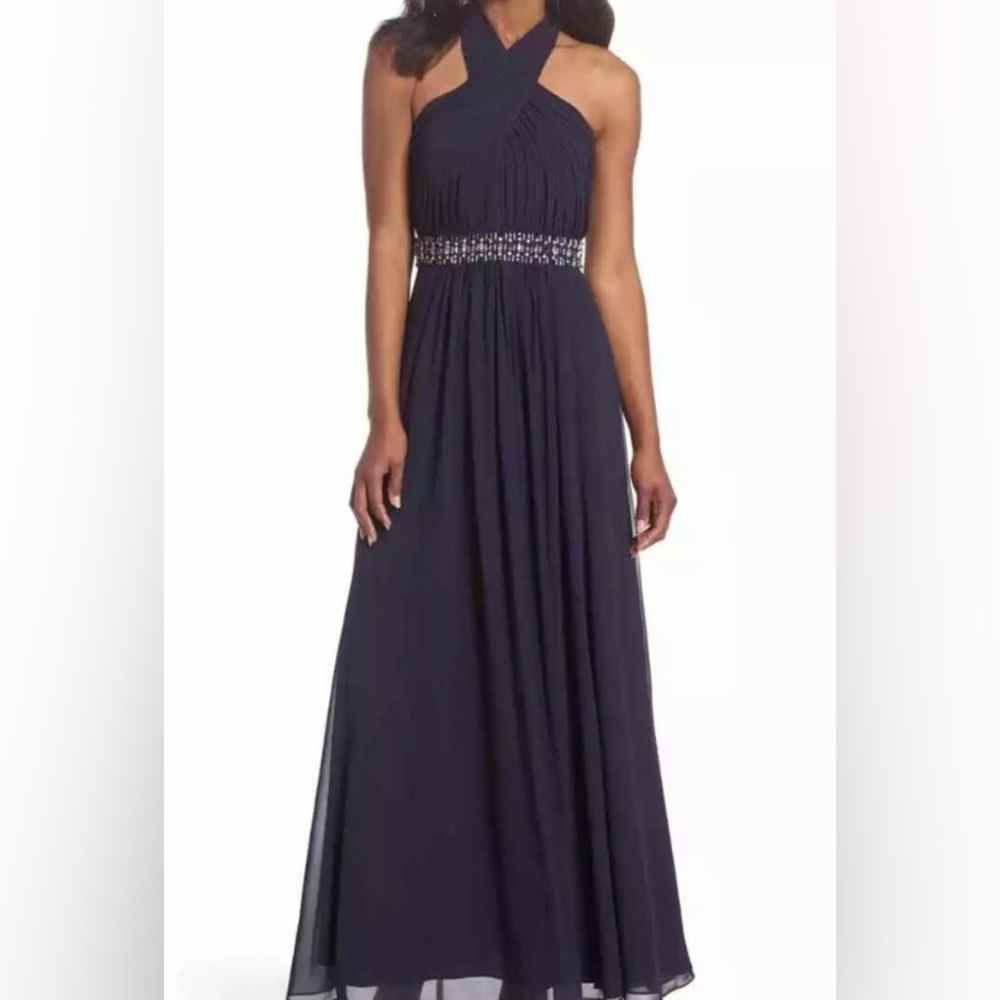 Like New Eliza J Navy Formal Bejeweled Gown Size 8